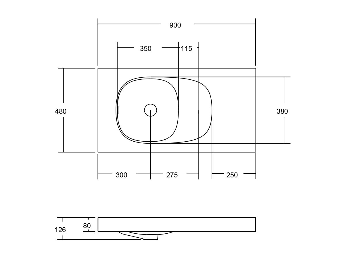 Kado Lussi 900mm Left Hand Basin with Overflow No Taphole Matte White Solid Surface