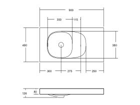 Kado Lussi 900mm Left Hand Basin with Overflow No Taphole Matte White Solid Surface