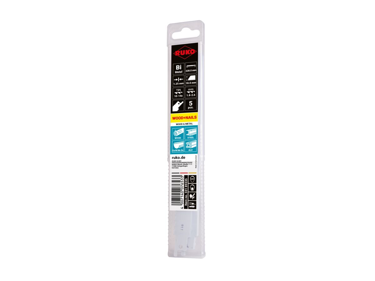 Ruko Reciprocating Blade Wood/Nails - 225mm (5 pack)