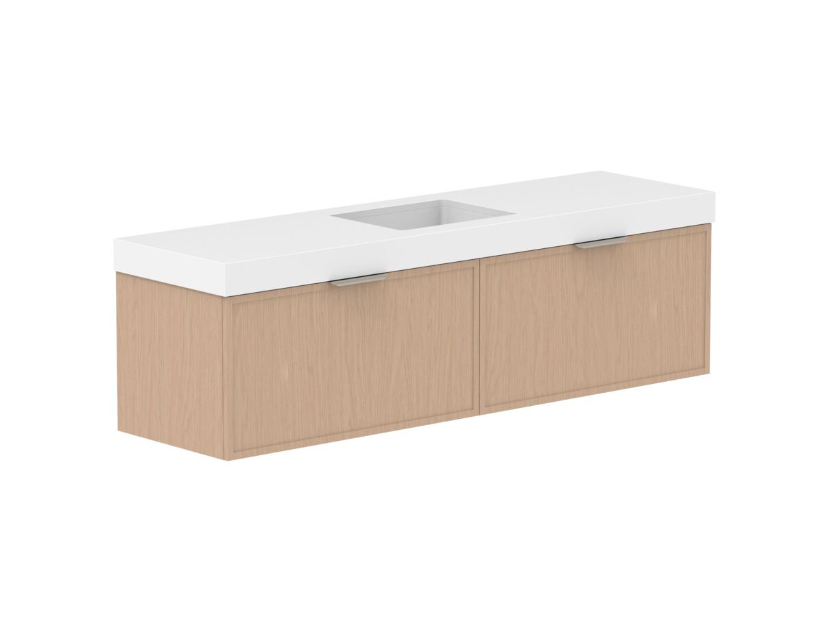 Supporting Image - Kado Lux Slim All Drawer 1800mm Wall Hung Vanity with Centre Basin 90mm Top Blonde Oak