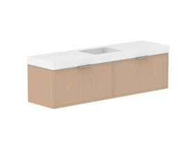 Supporting Image - Kado Lux Slim All Drawer 1800mm Wall Hung Vanity with Centre Basin 90mm Top Blonde Oak
