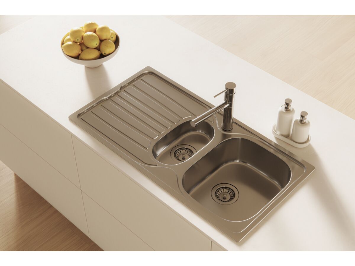 In Situ - Posh Bristol 1 & 1/3 Bowl Sink 1 Taphole Right Hand Bowl with Drainer Stainless Steel