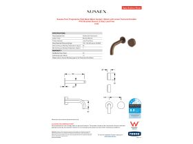 Specification Sheet - Sussex Pure Progressive Wall Basin Mixer System 160mm with Linear Textured Handles PVD Brushed Bronze (3 Star) Lead Free