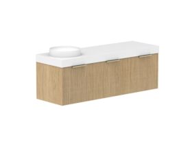 Supporting Image 2- Kado Neue Fluted Square All Drawer 1500mm Wall Hung Vanity with Left Hand Basin 90mm Top Boston Oak