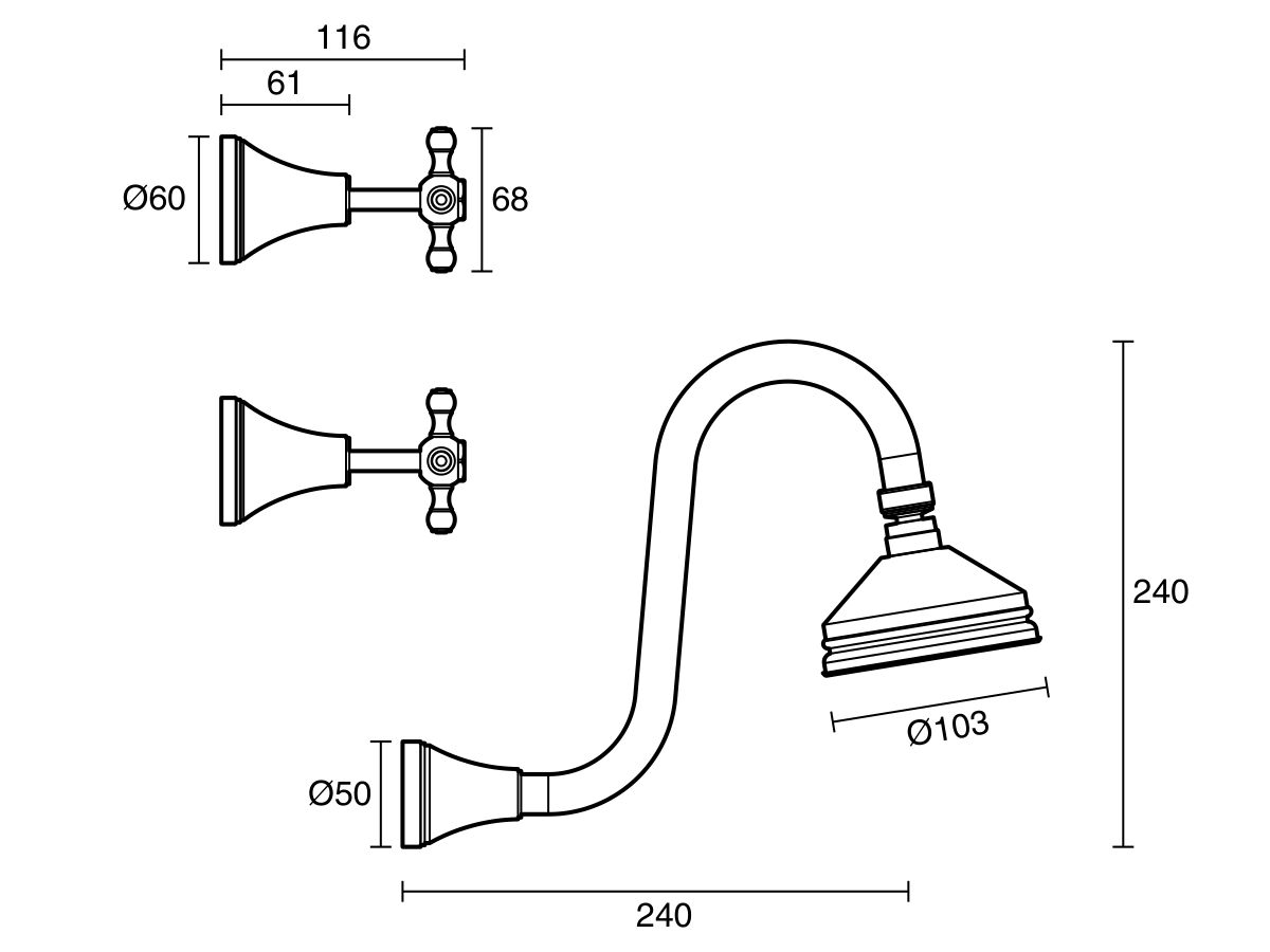 Kado Era Gooseneck Shower Set Cross Handles