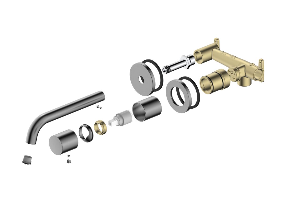 Supporting Image - Mizu Drift Dial Wall Basin / Bath Mixer Tap Set 2-Piece Cover Plate Kit Brushed Gunmetal (6 Star) Lead Free