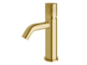 Sussex Pure Basin Mixer Tap Curved Spout with Diamond Textured Handle PVD Brushed Gold (5 Star)