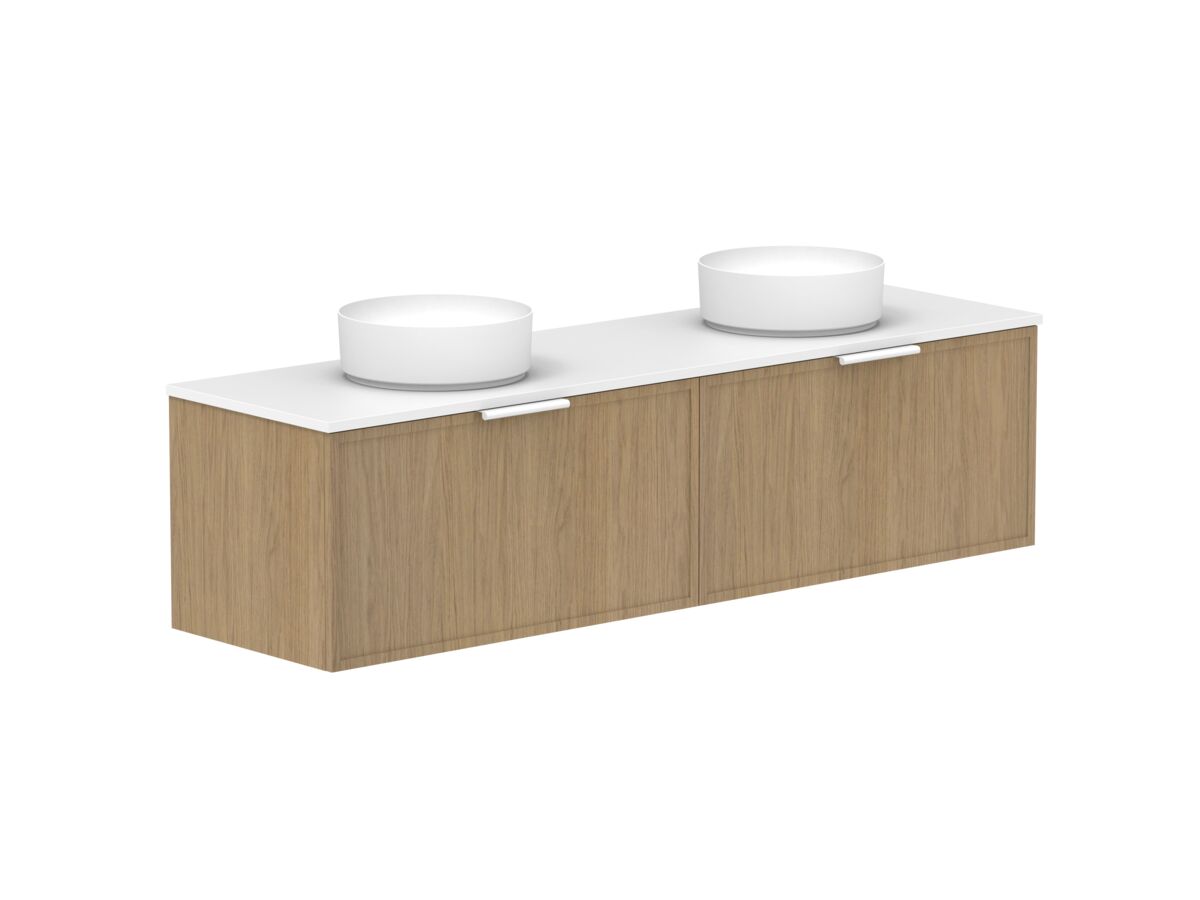 Hero - Kado Lux Slim All Drawer 1800mm Wall Hung Vanity with Double Basin 20mm Top Boston Oak