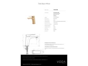Specification Sheet - Voda Tide Basin Mixer Brushed Brass PVD (4 Star) Lead Free