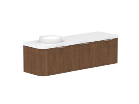 Hero - Kado Neue Fluted Single Curve All Drawer 1650mm Wall Hung Vanity with Left Hand Basin Durasein 50mm Top Florentine Walnut