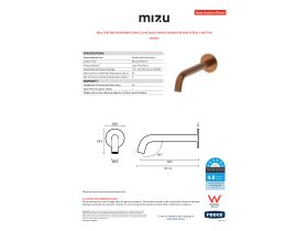 Specification Sheet - Mizu Drift Wall Basin/Bath Outlet Curve Spout 200mm Brushed Bronze (6 Star) Lead Free