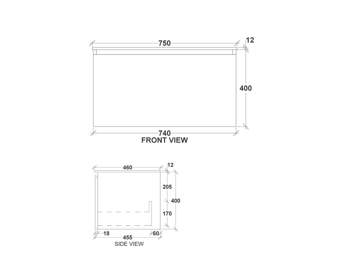 Kado Arc Timber All Drawer 750 Vanity Corian 12mm Top