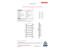 Specification Sheet - Hydrotherm Pure Heated Towel Rail 500 x 1100mm Brushed Nickel