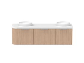 Supporting Image - Kado Neue Fluted Single Curve All Drawer 1650mm Wall Hung Vanity with Double Basin Durasein 50mm Top Blonde Oak