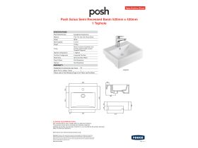 Specification Sheet - Posh Solus Semi Recessed Basin (New) 520 x 430mm 1 Taphole White
