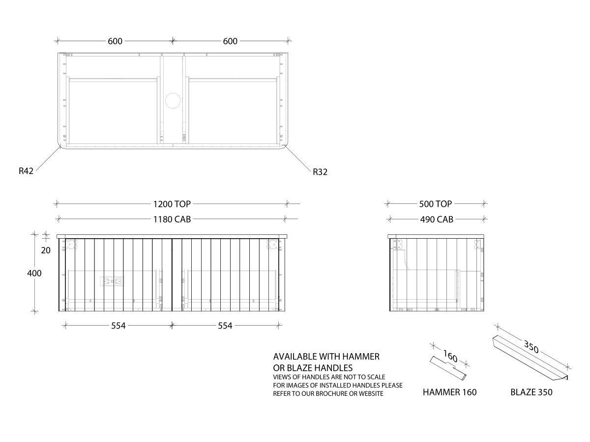 Kado Neue All-Drawer 1200 Centre Bowl Wall Hung