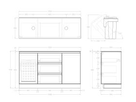 Technical Image - Posh Domaine Plus Hamper Trio 1500 Floor Mounted Double Bowl 20mm Top