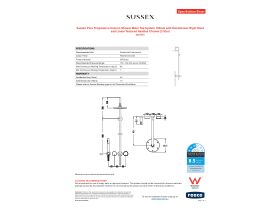 Specification Sheet - Sussex Pure Progressive Column Shower Mixer Tap System 180mm with Handshower Right Hand and Linear Textured Handles Chrome (3 Star)
