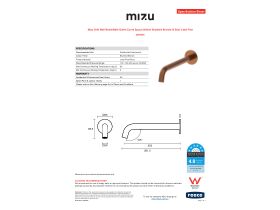 Specification Sheet - Mizu Drift Wall Basin/Bath Outlet Curve Spout 250mm Brushed Bronze (6 Star) Lead Free