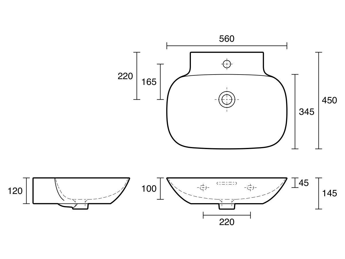 LAUFEN Ino Counter/Wall Basin 560mm x 450mm 1 Taphole with Overflow
