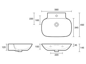 LAUFEN Ino Counter/Wall Basin 560mm x 450mm 1 Taphole with Overflow