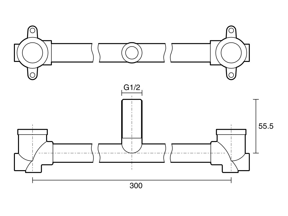 Technical Drawing - Dura Ardent Sink Assembly 300mm Centre with No Tails Side Entry Lead Free