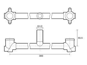 Technical Drawing - Dura Ardent Sink Assembly 300mm Centre with No Tails Side Entry Lead Free