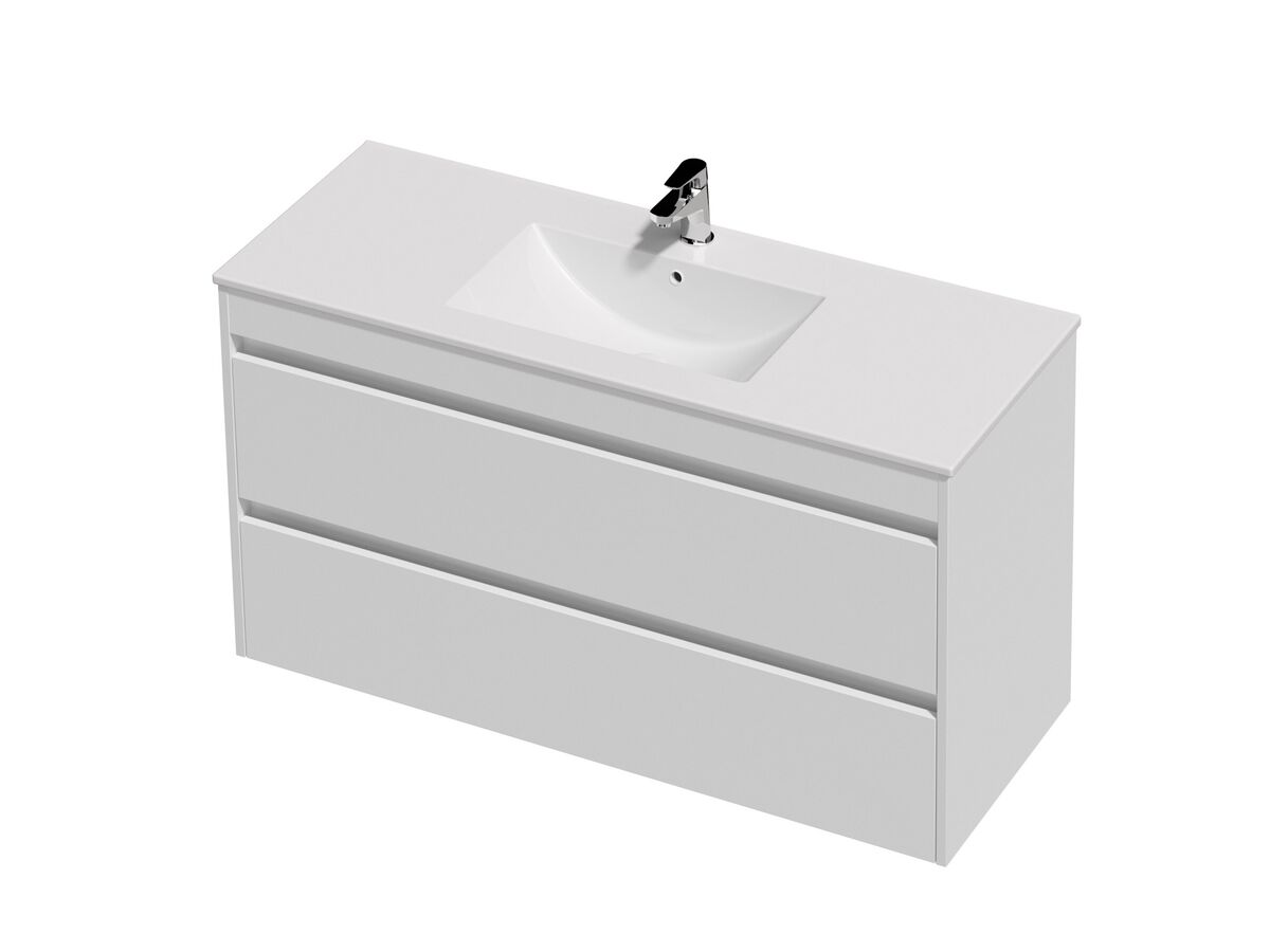 Posh Domaine Twin 1200 2 Drawer Wall Hung White Console Top Gloss White