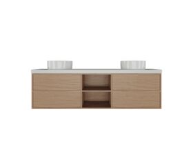 Hero - Kado Aspect Shelf Vanity Unit 1800mm Double Bowl 4 Drawer Caesarstone Mineral 50mm Top - Boston Oak