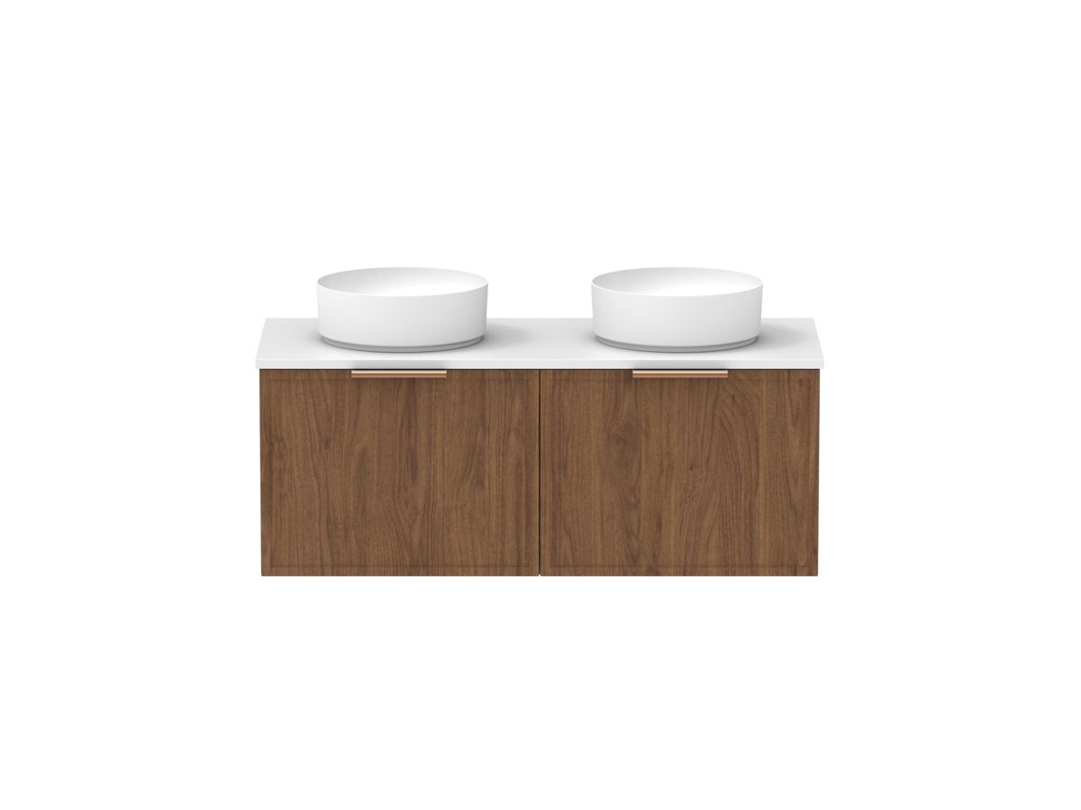 Supporting Image - Kado Lux Slim All Drawer 1200mm Wall Hung Vanity with Double Basin 20mm Top Florentine Walnut