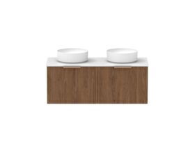 Supporting Image - Kado Lux Slim All Drawer 1200mm Wall Hung Vanity with Double Basin 20mm Top Florentine Walnut