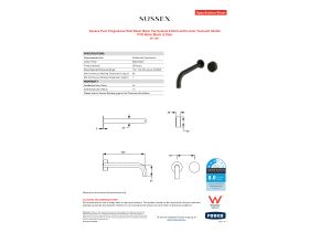 Specification Sheet - Sussex Pure Progressive Wall Basin Mixer Tap System 250mm with Linear Textured Handle PVD Matte Black (3 Star)