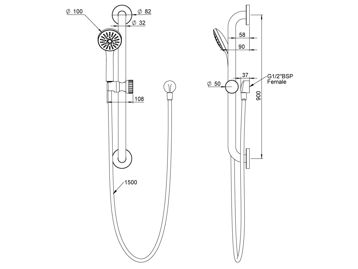 Posh Solus MK3 Grab Rail Shower 1 Function 900mm Chrome (4 Star)