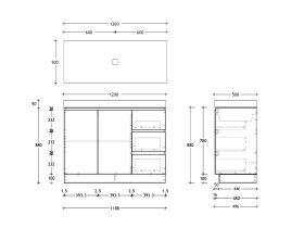 Technical Drawing - Posh Domaine 1200mm Floor Mount Vanity Unit Conventional Single Bowl 90mm Top