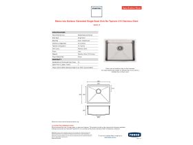Specification Sheet - Memo Isla Outdoor Extended Single Bowl Sink No Taphole 316 Stainless Steel