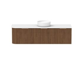 Supporting Image - Kado Neue Fluted Single Curve All Drawer 1650mm Wall Hung Vanity with Centre Basin 20mm Top Florentine Walnut