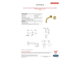 Specification Sheet - Sussex Pure Progressive Wall Bath Mixer System 160mm with Diamond Textured Handles PVD Brushed Gold Lead Free