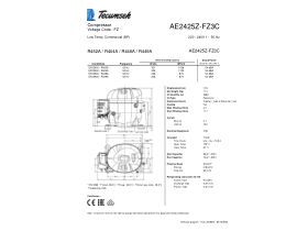 Technical Specifications - Tecumseh Compressor 5/8hp R404 LBP AE2425Z-FZ3C