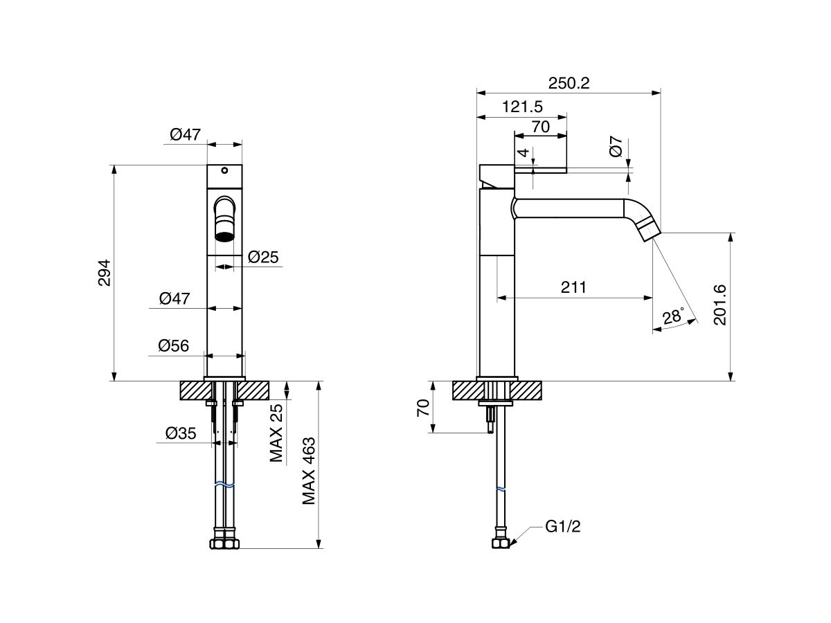 Milli Inox Extended Basin Mixer Stainless Steel (5 Star)