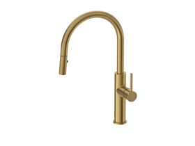 Mizu Drift Pull Out Gooseneck Sink Mixer Curve 2 Function Brushed Brass (5 Star)