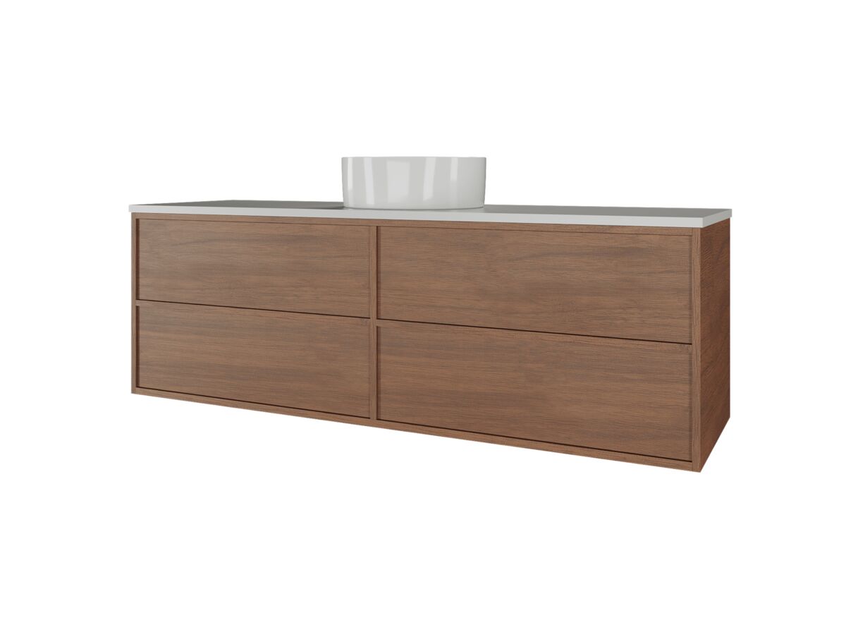 Supporting Image - Kado Aspect Wall Hung Vanity Unit 1500mm Single Bowl 4 Drawer Caesarstone Mineral 20mm Top - Florentine Walnut