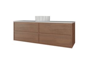 Supporting Image - Kado Aspect Wall Hung Vanity Unit 1500mm Single Bowl 4 Drawer Caesarstone Mineral 20mm Top - Florentine Walnut