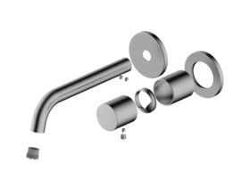 Hero - Mizu Drift Dial Wall Basin / Bath Mixer Tap Set 2-Piece Cover Plate Trimset Brushed Gunmetal (6 Star) Lead Free