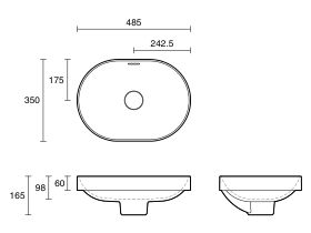 Technical Drawing - Omvivo Villa Thin Edge Oval Semi Inset Basin 485mm