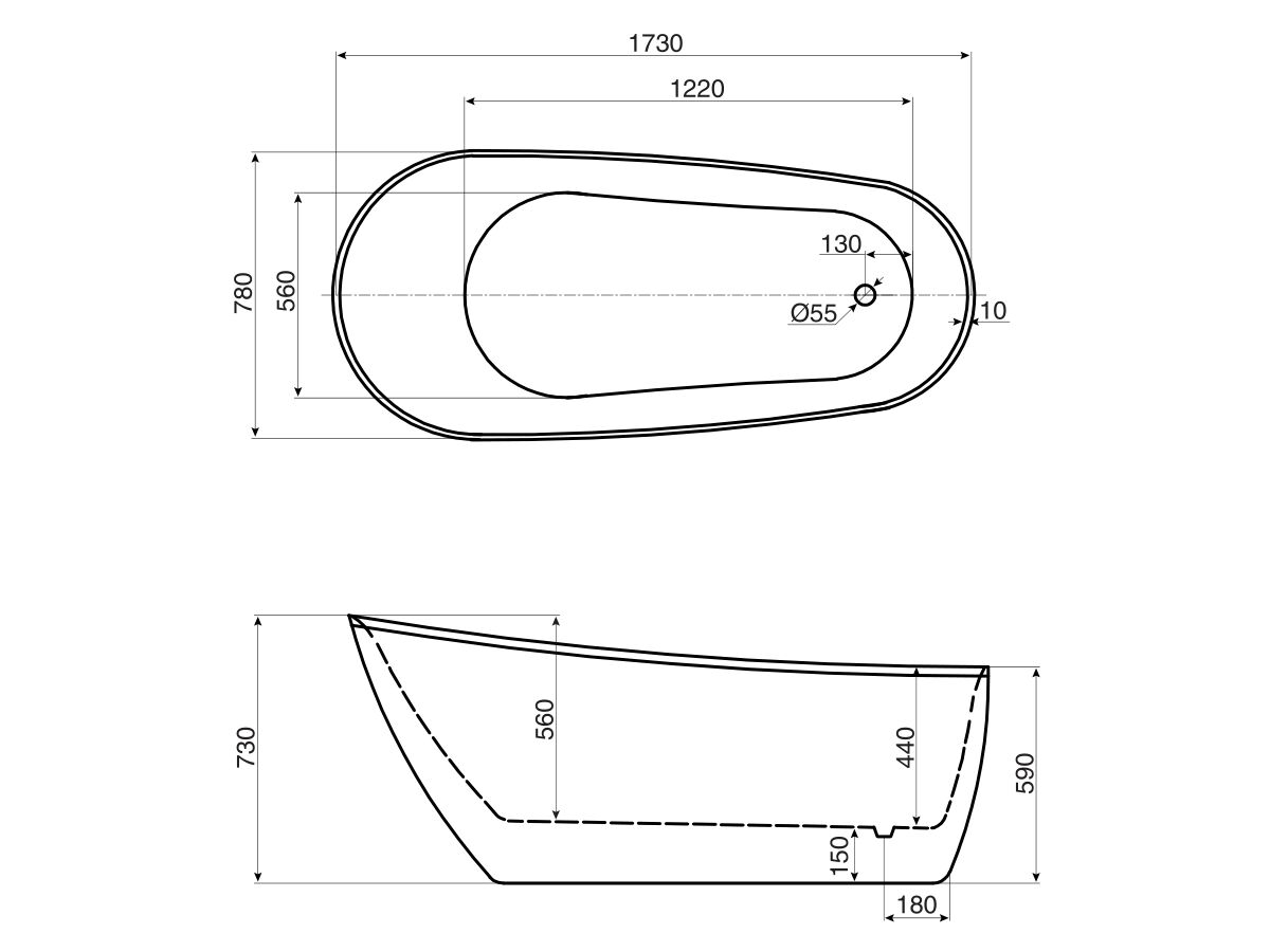 Kado Neue Freestanding Bath 1730 x 780 x 730mm