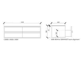 ISSY Z8 Vanity Unit 1200mm (W) x 450mm (D) x 390mm (H) 3 Drawer Semi Inset Basin
