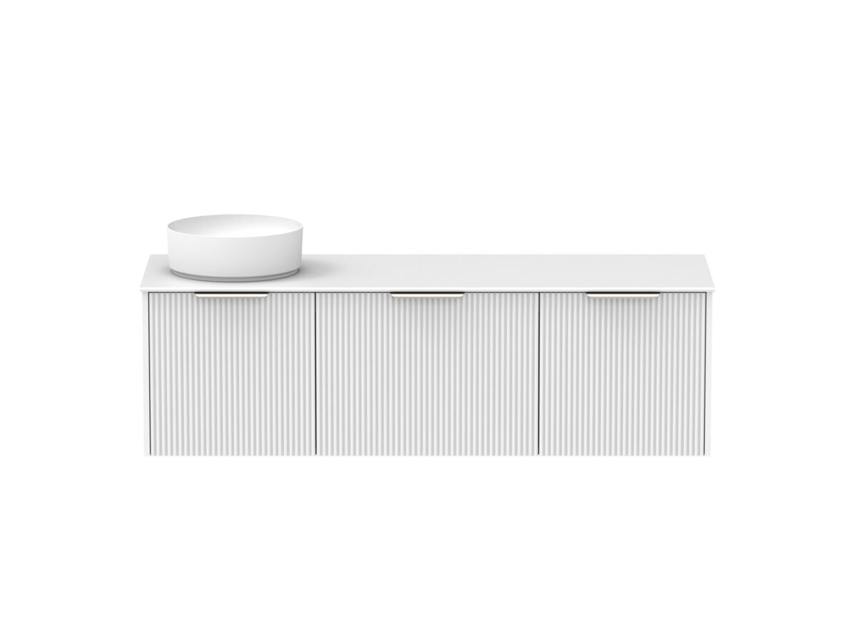 Supporting Image - Kado Neue Fluted Square All Drawer 1500mm Wall Hung Vanity with Left Hand Basin Durasein 12mm Top Ultra White