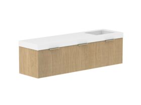 Supporting Image 2- Kado Neue Fluted Square All Drawer 1800mm Wall Hung Vanity with Right Hand Basin 90mm Top Boston Oak