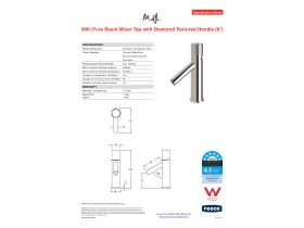 Specification Sheet - Milli Pure Basin Mixer Tap with Diamond Textured Handle (6 Star)