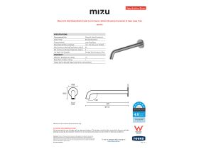 Specification Sheet - Mizu Drift Wall Basin/Bath Outlet Curve Spout 300mm Brushed Gunmetal (6 Star) Lead Free